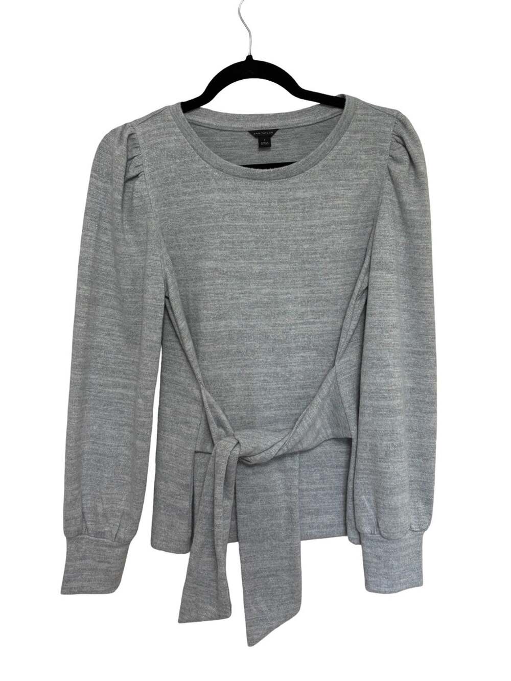 Ann Taylor Shimmer Tie Waist Sweatshirt in Concrete Heather Gray - Size S